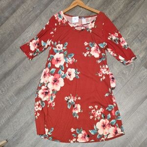 Plus Floral Red Dress